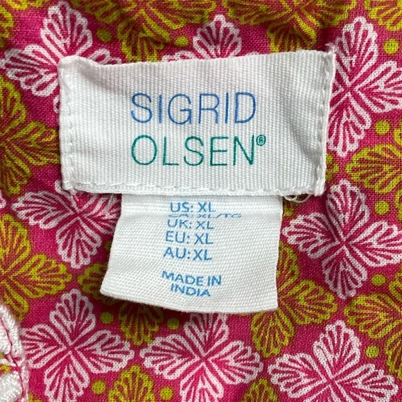 Sigrid Olsen Pink & Mustard Floral Print Embroidered Women's Top Size XL - Picture 3 of 5